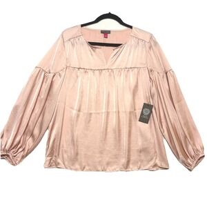 Vince Camuto Blouse Womens L Split Neck Balloon Long Sleeve Top Peasant Coquette